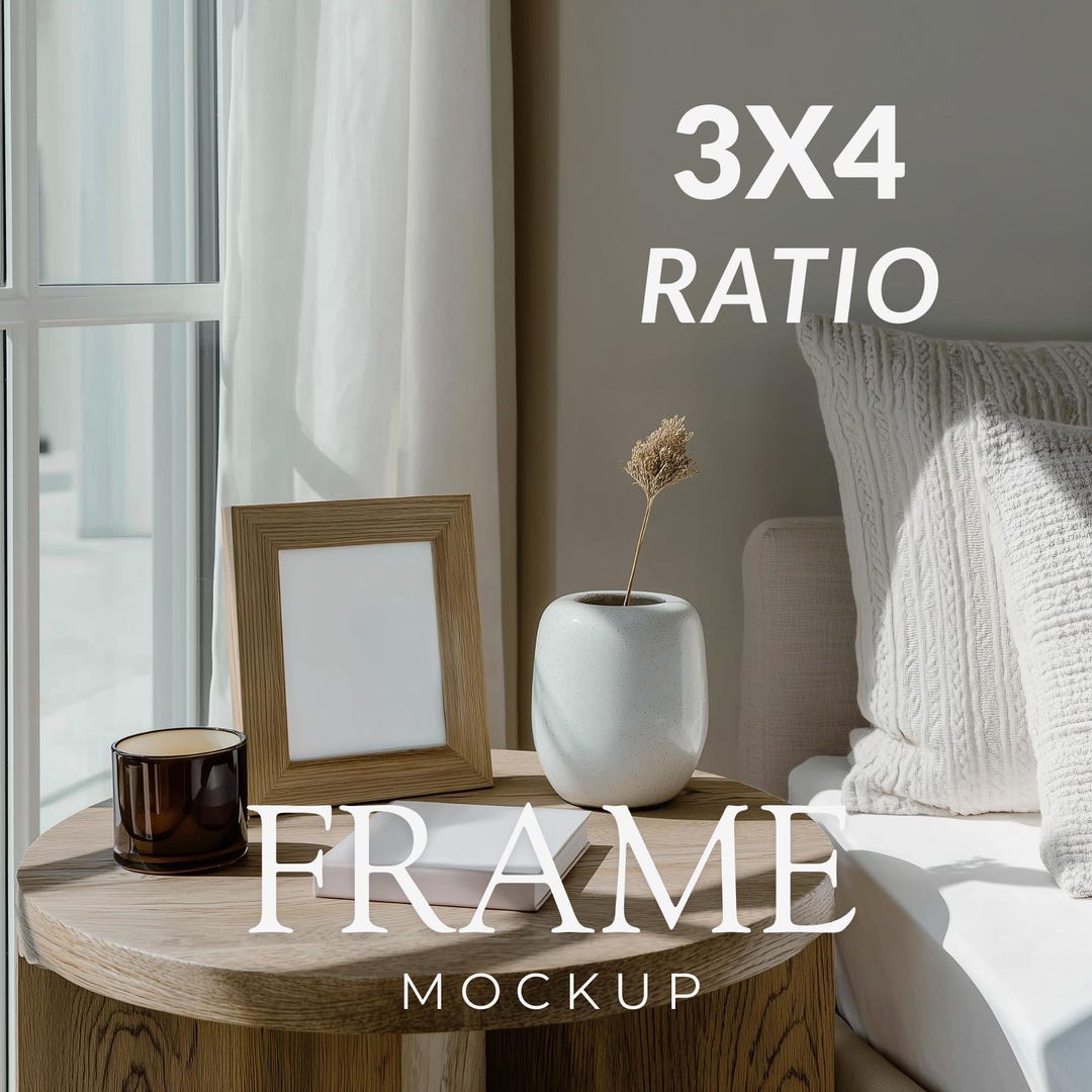 Small 3x4 Artwork Frame Mockup | Thick Wood Frame Bedroom Mockup ...