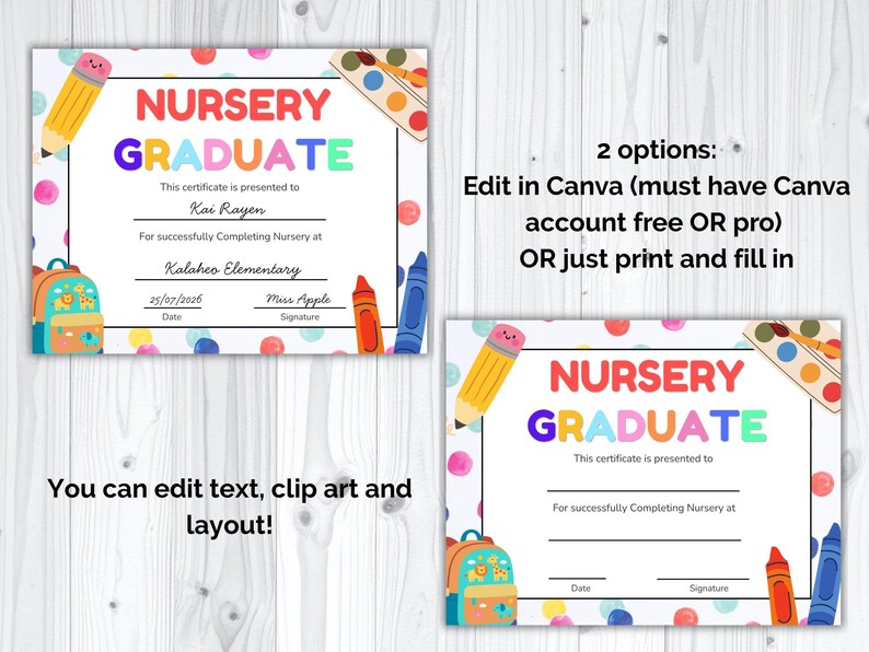 Editable Nursery Graduation Certificate, Graduation Certificate for ...