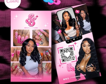 Pink Portrait Business Card Template | Beauty, QR Code (Canva Editable)