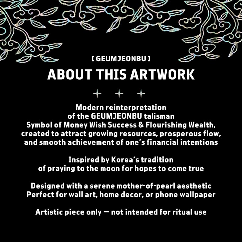 Money Wish Talisman | Korean Bujeok | Holographic Lucky Charm | Poster + Lock Screen image 3