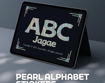 Pearl Alphabet Stickers | Korean Jagae (Mother of Pearl) Design | Dark Mode Digital Planner Letters
