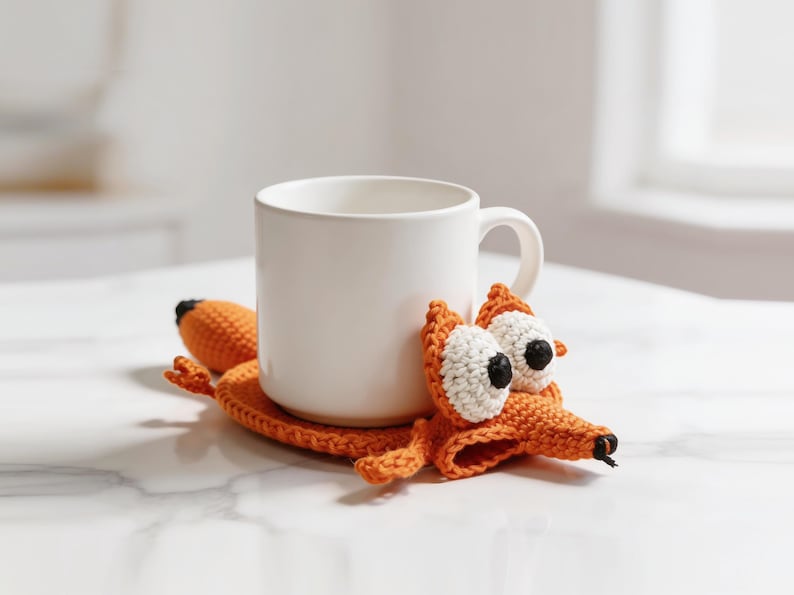 fox crochet coaster cute animal mug rug pop up coaster handmade crochet pattern