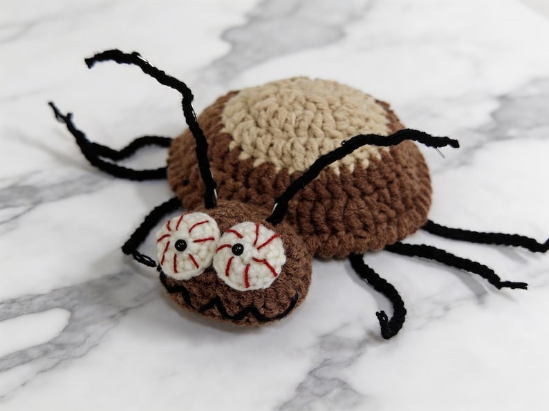cockroach crochet coaster pattern, pop up insect mug rug, handmade crochet bug coaster design, unique funny crochet coaster for home decor