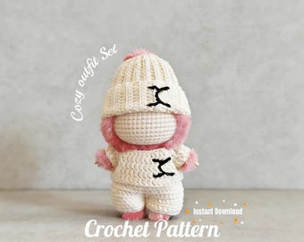 Cozy Outfit Crochet Pattern PDF – Beanie, Sweater & Pants Set for Monster | Doll Clothes Tutorial