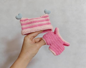 Sweetheart Kitty Overalls & Cat Ear Hat Crochet Pattern | 17CM Doll Outfit | Plush Clothes