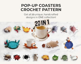 20-in-1 Animal Crochet Coaster Patterns, Mug Hugger Bundle, animals cup holder (PDF + VIDEO TUTORIAL)
