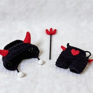 Devil Outfit Crochet Pattern – Hood, Horns, Wings, Overalls & Trident | 17cm Doll Clothes | Demon Costume