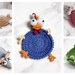 animal crochet coaster collection cute handmade mug rugs fox mouse frog turtle ladybug crochet designs