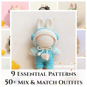 Doll Essential Wardrobe Crochet Pattern Bundle | 9 Doll Clothes Patterns PDF for 15–17cm Dolls