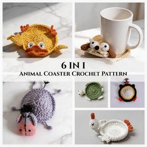 Lot de motifs au crochet 6 en 1 sous-verres en forme d'animal - Mug animal interactif, support vidéo