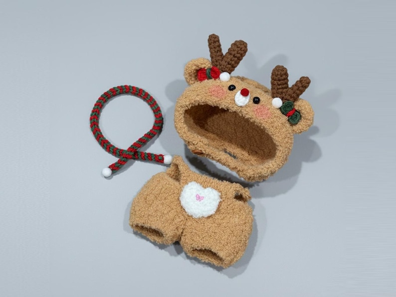 Reindeer Christmas Outfit Crochet Pattern PDF | Doll Hood & Overalls Amigurumi Costume | Monster Clothes Pattern image 2
