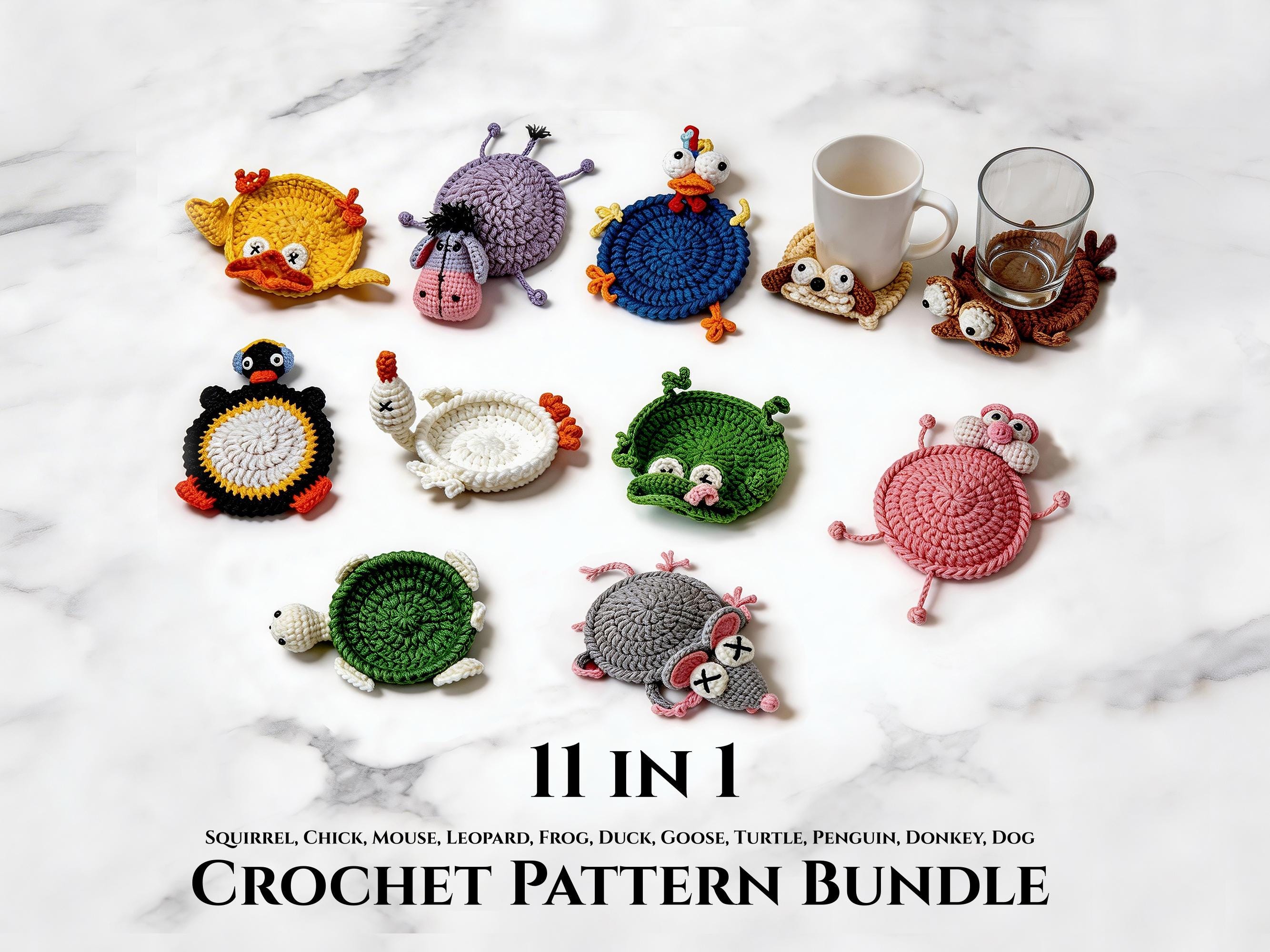 11-in-1 Animal Coaster Crochet Pattern Bundle – Interactive Pop up