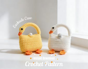 Schema all'uncinetto per custodia auricolari Goose in PDF – Astuccio a forma di paperella in amigurumi, tutorial per borsa AirPods, portamonete