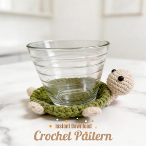 Patrón de crochet para posavasos desplegable de tortuga (PDF), tapete amigurumi para taza, tapete antiestrés con forma de animal