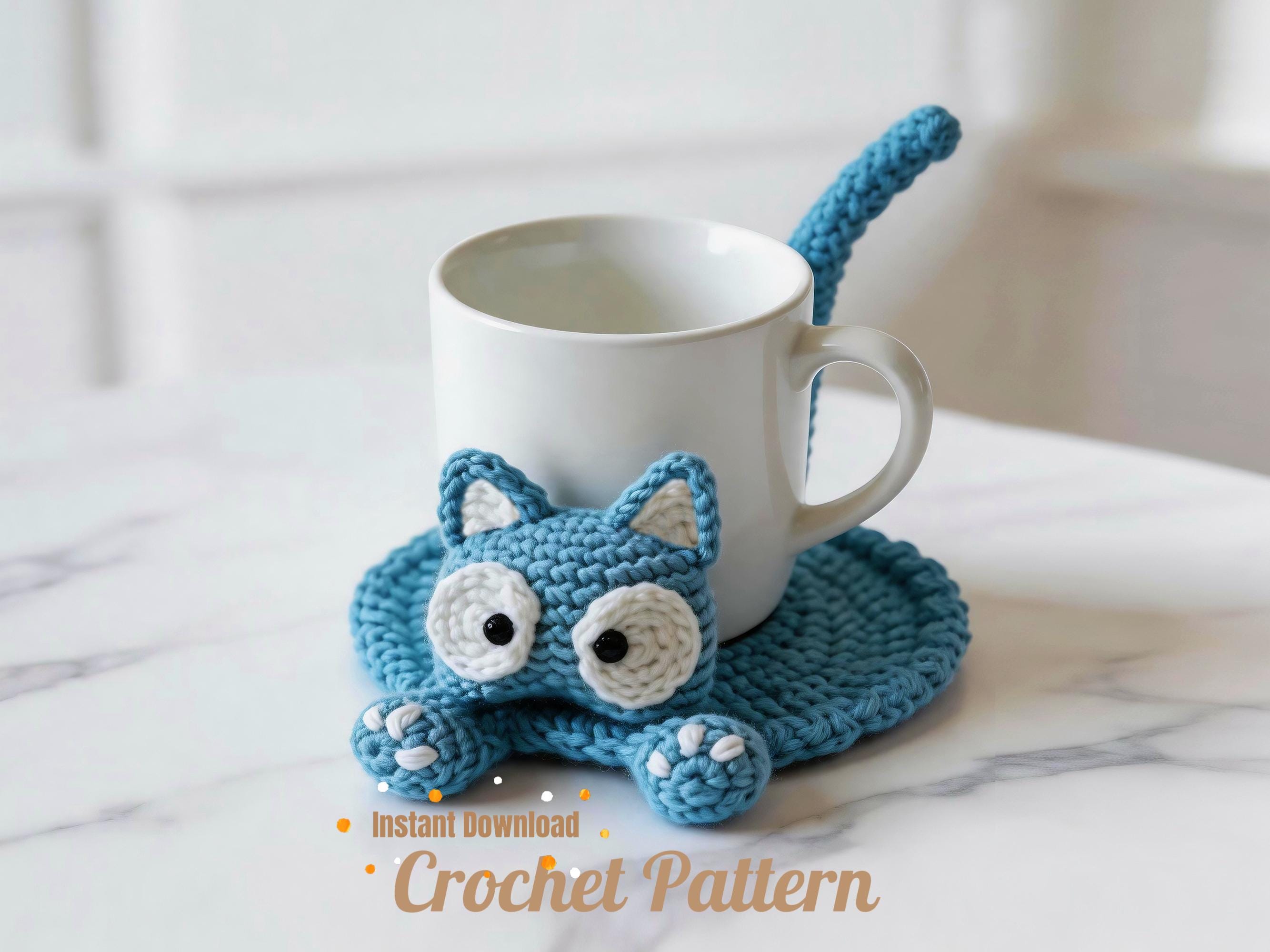 30 Cat Coaster Crochet Patterns for Cat Lovers, Gifts, and Cozy Home Decor 4 Interactive Pop-Up Cat Coaster Crochet Pattern