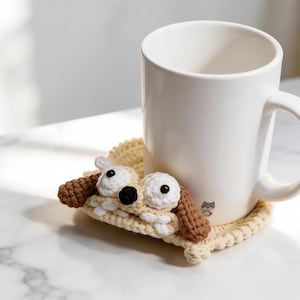 dog crochet coaster cute pop up mug rug handmade animal coaster crochet pattern design