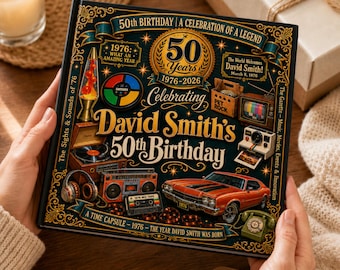 Personalized 50th Birthday Memory Book Gift for Him or Her – Born in 1976 Unique Milestone Birthday Gift for 50-Year-Old Men & Women