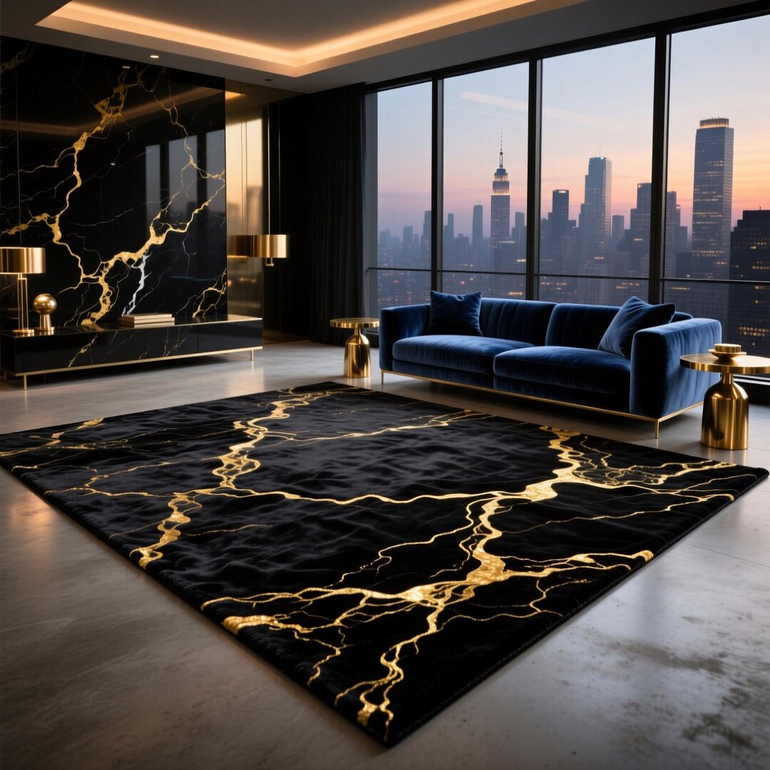 Handmade Tufted Rug | Gold Veins | High and Penthouse Interior | Soft ...