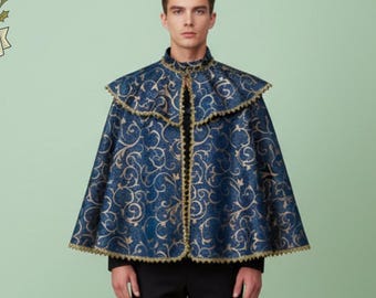 Medieval Cloak,Christmas Cloak,Men’s Baroque Brocade Cape, Holiday Fantasy Outfit, Cosplay Costume,Renaissance Fair Cloak, Medieval Cape