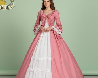Victorian Dress  |  Medieval Dress | Victorian Pink Christmas Gown | Renaissance Ball Dress | Rococo Long Sleeve Dress