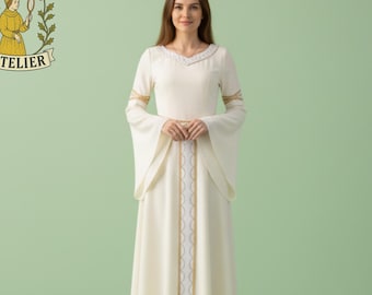Medieval Fairytale Elven Dress | White Lace Elven Dress | Ivory Long Sleeve Elven Costume | Fantasy Princess Fantasy Elf Cosplay