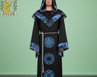Capa medieval navideña con capucha, caballero de fantasía LARP, capa renacentista con ribete bordado, túnica de explorador vikingo para cosplay, mago hechicero, túnica gótica