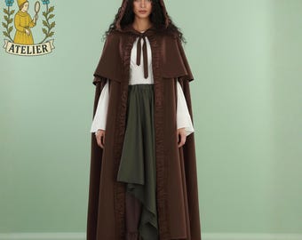 Middeleeuwse vrouwenmantel | Handgemaakte gotische heksenmantel | Middeleeuwse capemantel met capuchon | Renaissance-fantasiemantel voor dames, tovenaarscape