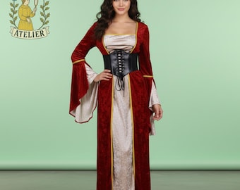 Middeleeuwse kerstjurk|Fluwelen renaissancejurk|Handgemaakte Victoriaanse jurk|Fluwelen middeleeuwse jurk met korsettaille|Vintage kerstjurk