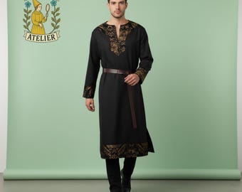 Christmas Medieval Men’s Tunic,LARP Fantasy Knight,Embroidered Trim Renaissance Cape,Viking Cosplay Ranger Robe,Wizard Sorcerer,Gothic Robe