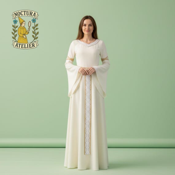 Medieval Fairytale Elven Dress | White Lace Elven Dress | Ivory Long Sleeve Elven Costume | Fantasy Princess Fantasy Elf Cosplay