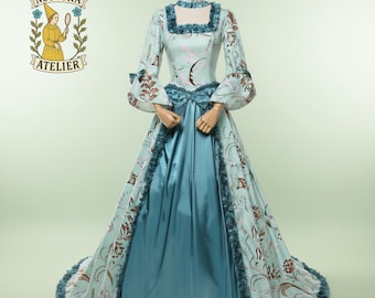 Handmade Victorian Dress | Medieval Dress | Victorian Blue Christmas Gown | Renaissance Ball Dress | Vintage Long Sleeve Dress| Rococo Dress