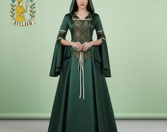 Medieval Elven Dress | Handmade Gothic Witch Victorian Dress, | Ivory Long Sleeve Elven Costume | Fantasy Princess Fantasy Elf Cosplay