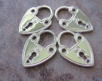 4 Silver-Plated Pewter Charms, 21x15mm Lock - JD107