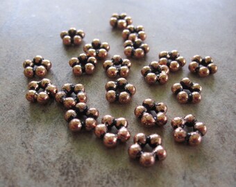 Beads - Lot of 15, Antiqued Copper, 7x3mm Flower Spacers - JD85