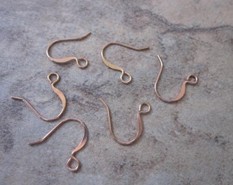 Lot of 6 Earwire, rose gold-plated brass, 15mm flat fishhook with open loop, 21 gauge. JD3