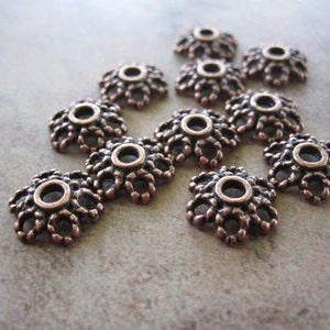 Bead Caps - Lot of 50, Antiqued Copper-Plated Pewter, 10x3mm Flower - JD2