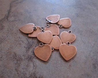 20 Drops, antiqued copper-plated brass, 11x10mm heart.   - JD186