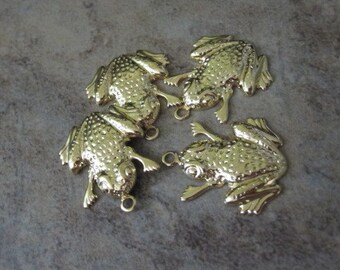 4- Charms, gold-plated brass, 18x17mm frog. - JD247