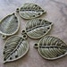 6 Antiqued Brass Pewter Drops, 25x20mm Leaf, 5 Holes - JD23