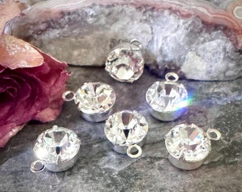 One Swarovski Crystal Drops: Silver-Plated Brass, Crystal Clear Round Charms 8x11mm - JD162