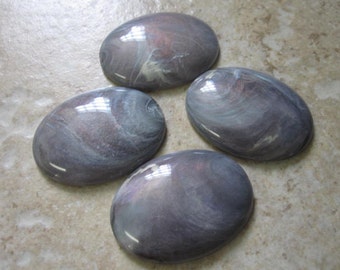 4  Cabochon, vintage German acrylic, opalescent grey and multicolored, 39x30mm non-calibrated oval. JD210