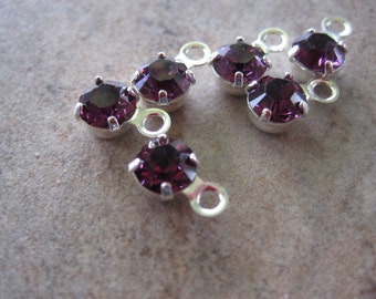 6 Swarovski Crystal and Silver-Plated Brass Drops, Crystal Passions, Amethyst, Foil Back, 4-4.1mm round - JD93