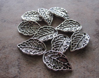 10 Antiqued Silver Pewter Leaf Charms - 16X10mm - JD77