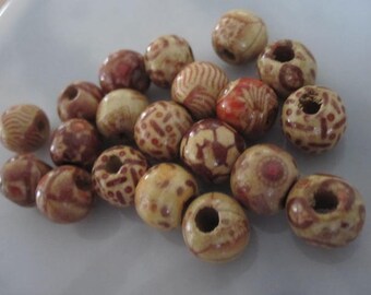 20 Bead mix, wood (coated), multicolored, 12mm hand-cut round with painted pattern.  2