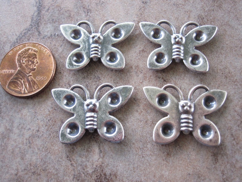 Settings Lot of 4, Antiqued silver-plated steel, 25x18mm single-sided butterfly JD122 image 3