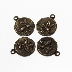 Charms Lot of 4, Antiqued copper stamped bee 9.5mm JD133 image 3