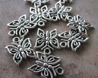 10 Antiqued Silver Pewter Butterfly Charms - 12X12mm - JD82