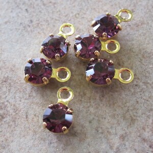 6 Swarovski Crystal and Gold-Plated Brass Drops, Crystal Passions, Amethyst, Foil Back, 4-4.1mm Round - JD99