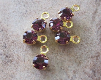 6 Swarovski Crystal and Gold-Plated Brass Drops, Crystal Passions, Amethyst, Foil Back, 4-4.1mm Round - JD99