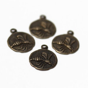Charms Lot of 4, Antiqued copper stamped bee 9.5mm JD133 image 1